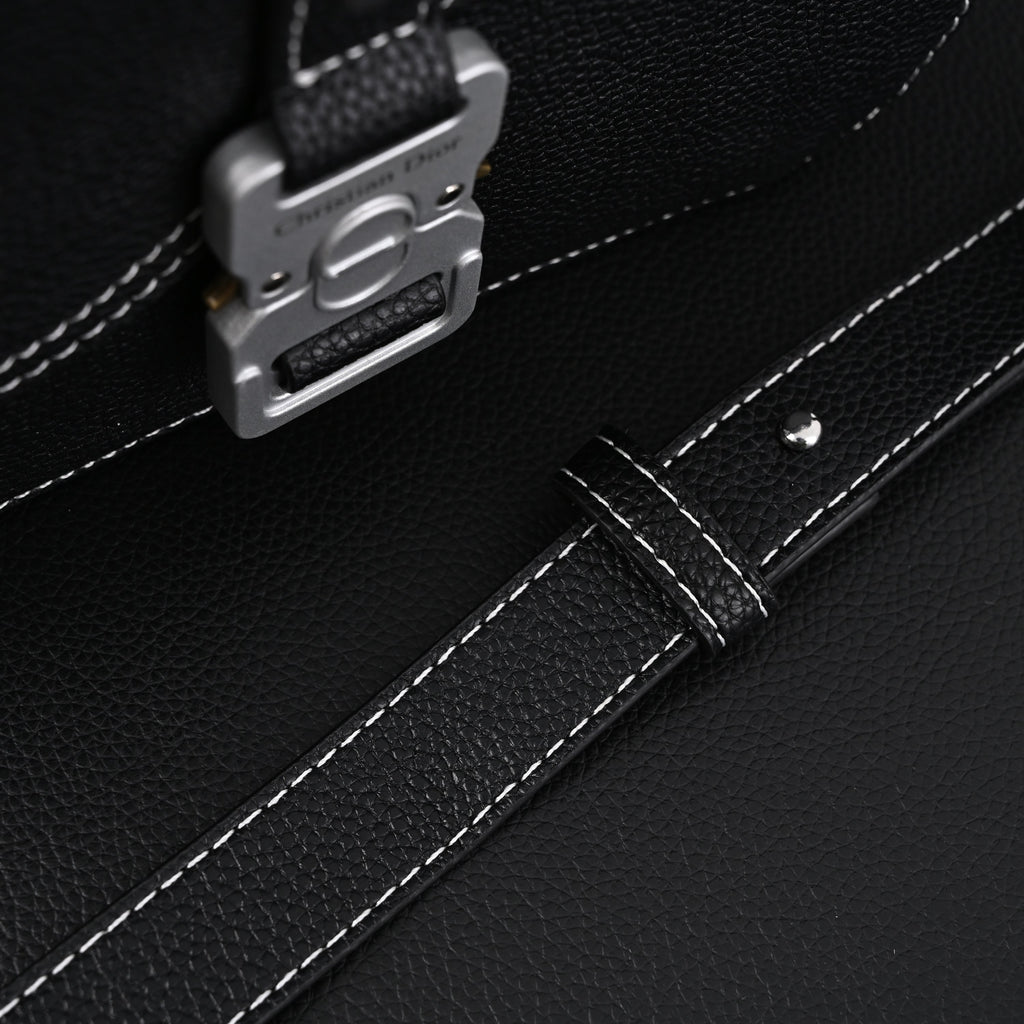 Saddle Crossbody Bag  Black Grained Calfskin with Silver-Tone Hardware