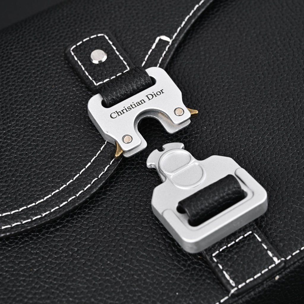Saddle Crossbody Bag  Black Grained Calfskin with Silver-Tone Hardware