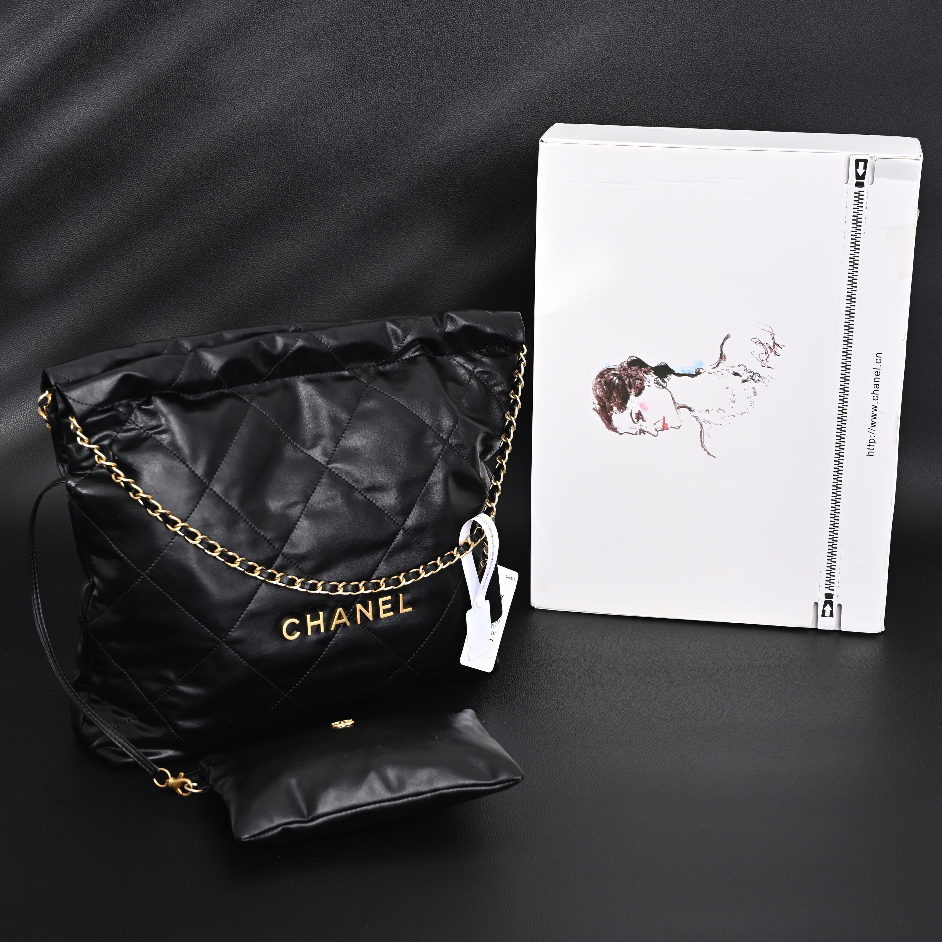 19 Flap Bag  Black Quilted Lambskin with Gold & Ruthenium Hardware