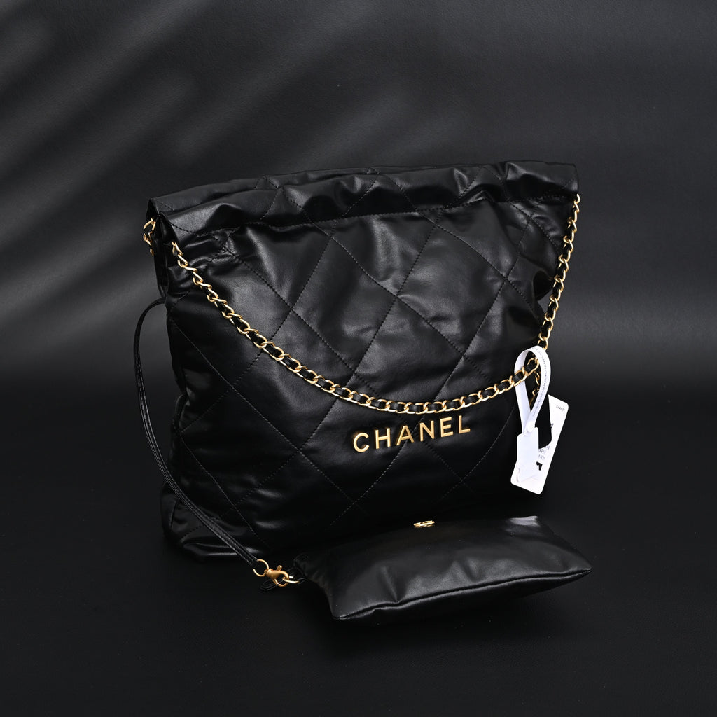 19 Flap Bag  Black Quilted Lambskin with Gold & Ruthenium Hardware