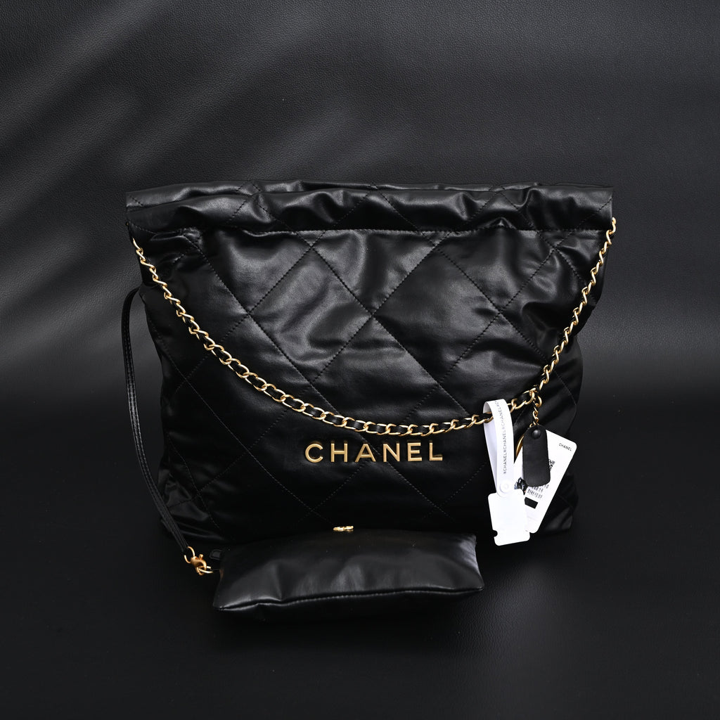 19 Flap Bag  Black Quilted Lambskin with Gold & Ruthenium Hardware