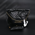 19 Flap Bag  Black Quilted Lambskin with Gold & Ruthenium Hardware