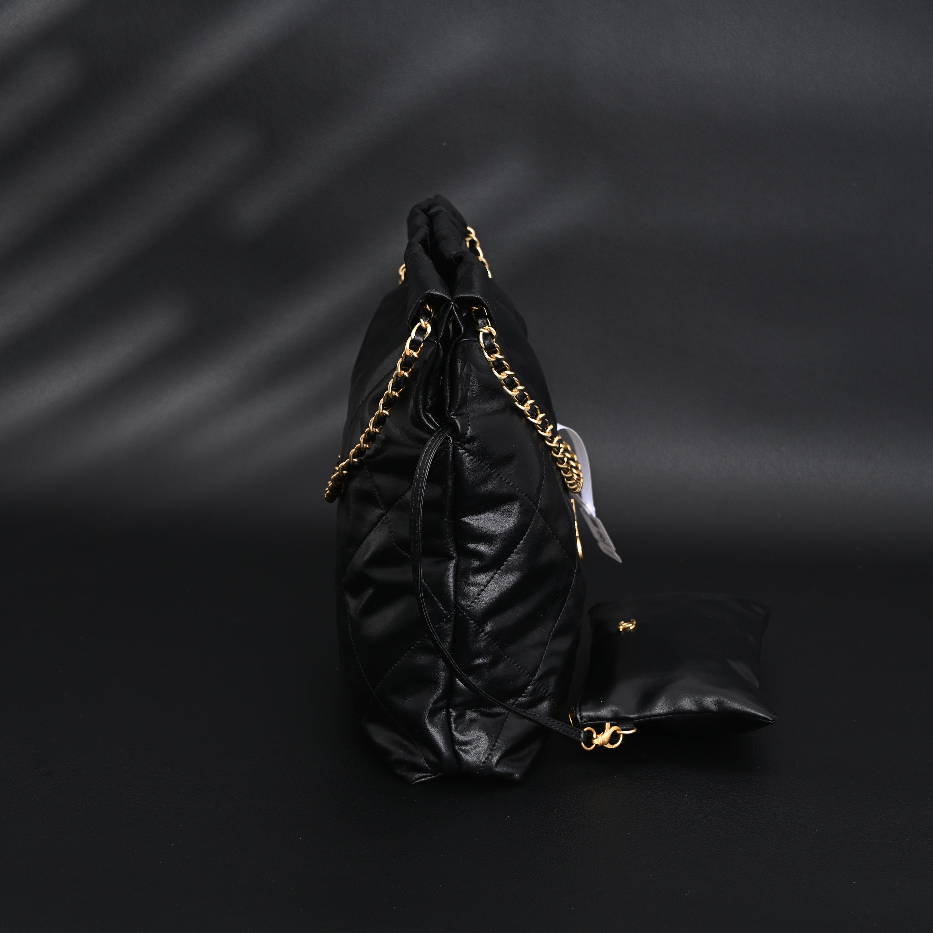 19 Flap Bag  Black Quilted Lambskin with Gold & Ruthenium Hardware