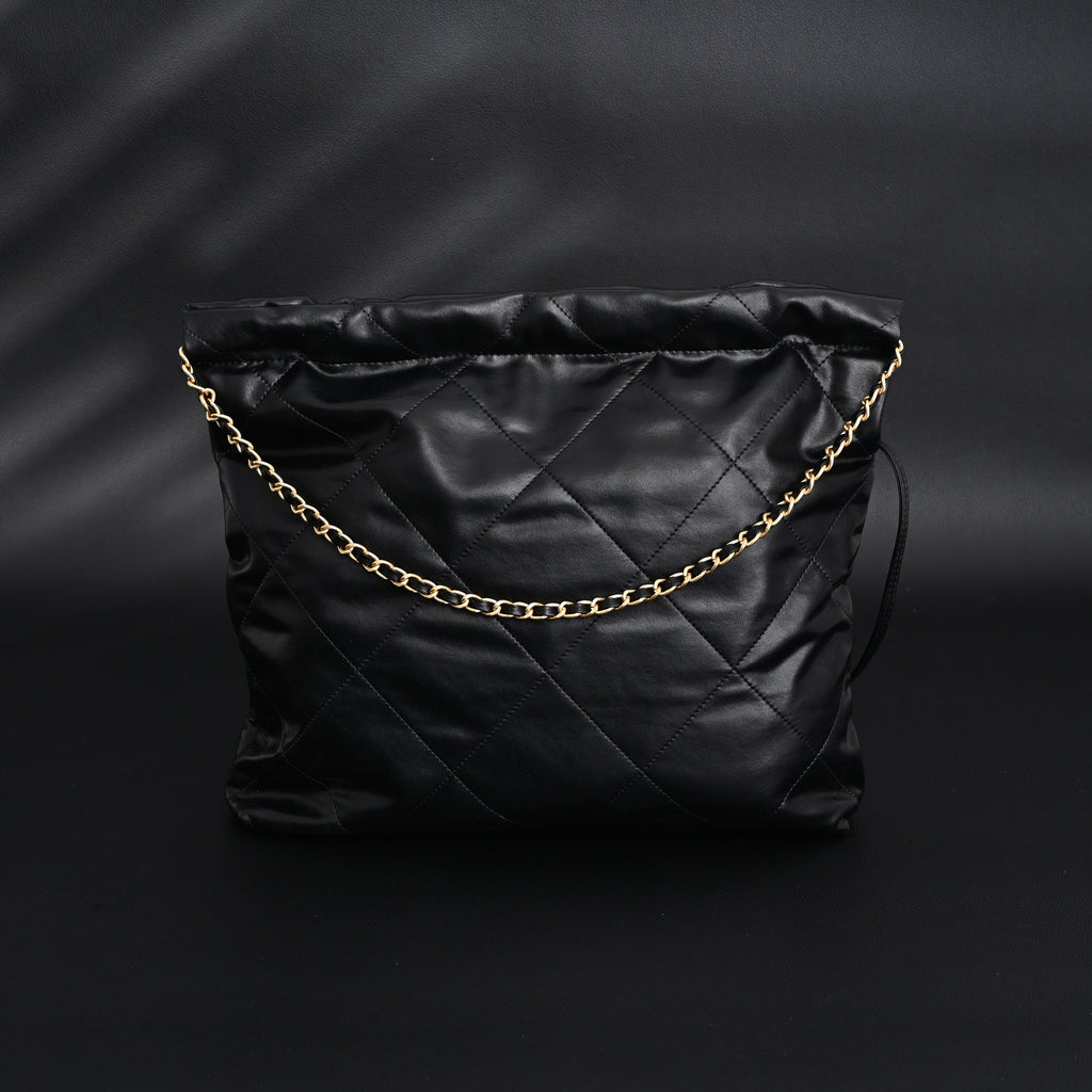 19 Flap Bag  Black Quilted Lambskin with Gold & Ruthenium Hardware