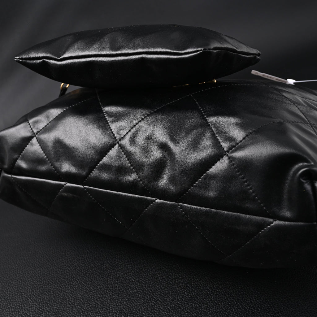 19 Flap Bag  Black Quilted Lambskin with Gold & Ruthenium Hardware