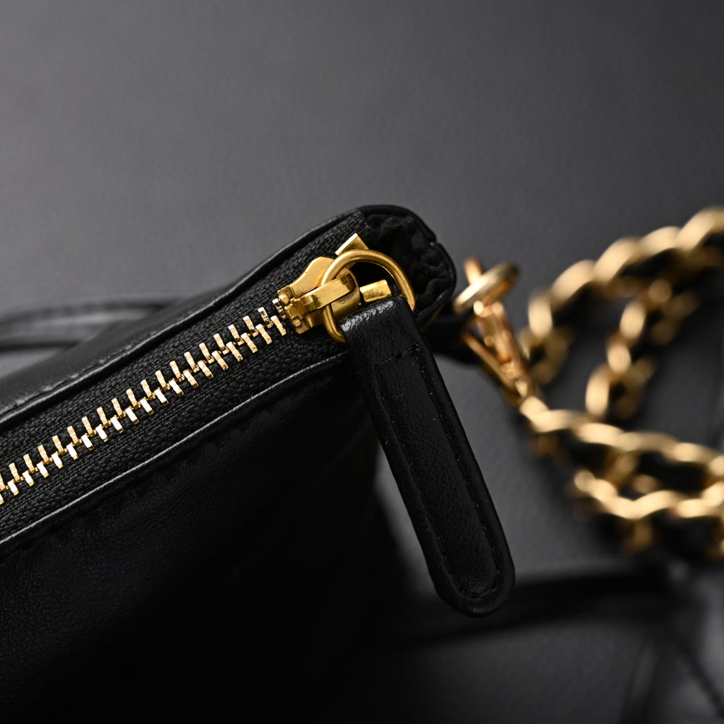 19 Flap Bag  Black Quilted Lambskin with Gold & Ruthenium Hardware