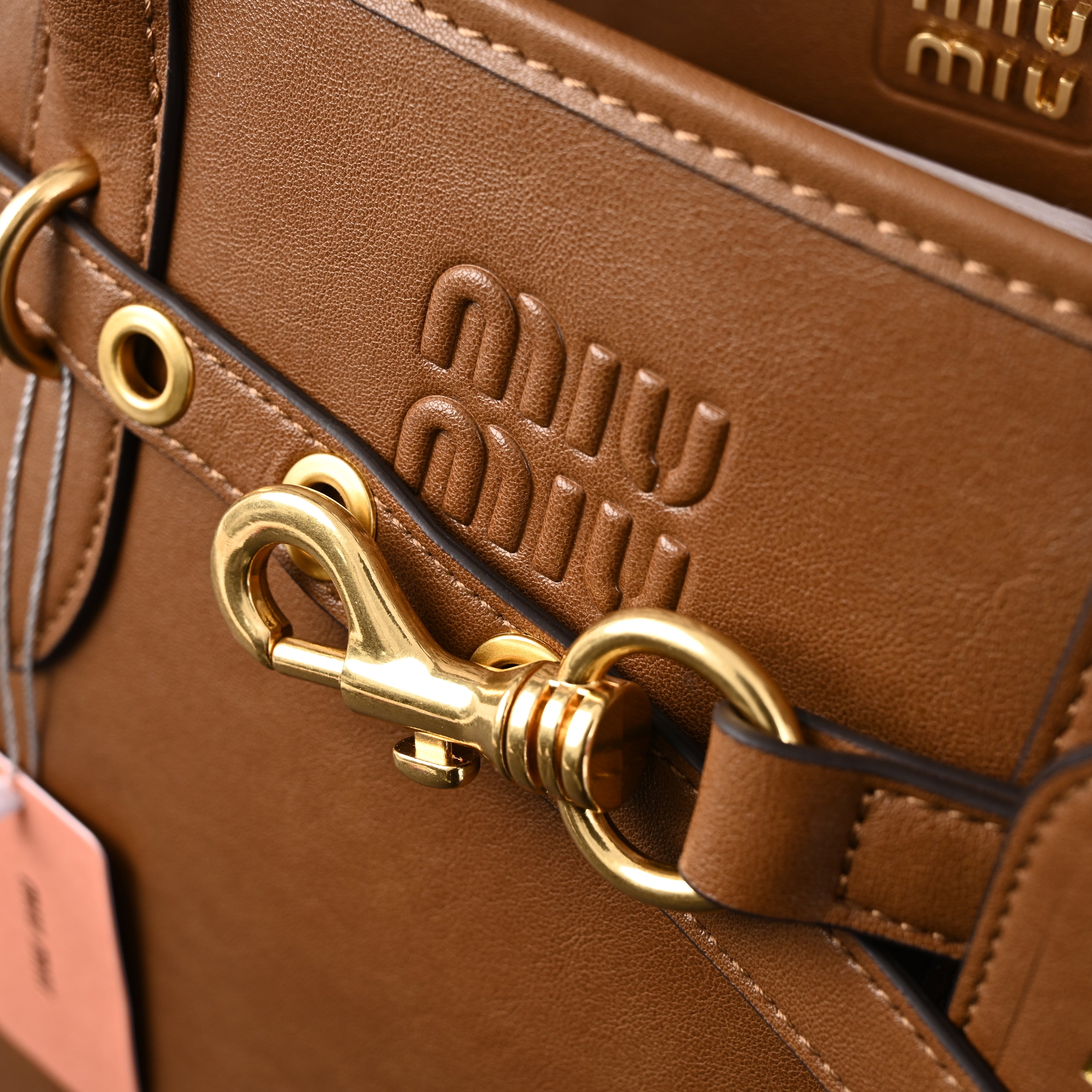 Miu Miu Leather Tote Bag  Elegant Caramel Brown