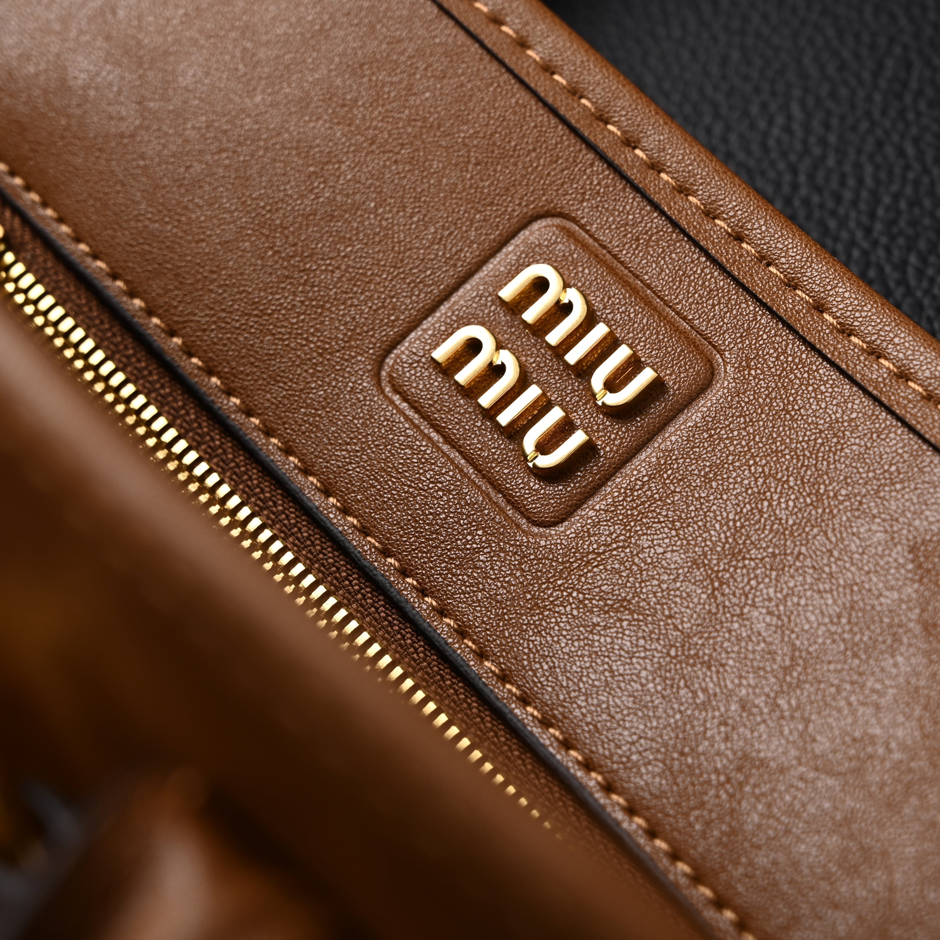 Miu Miu Leather Tote Bag  Elegant Caramel Brown