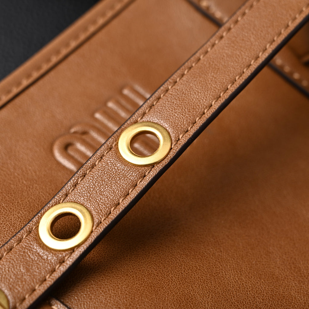 Miu Miu Leather Tote Bag  Elegant Caramel Brown