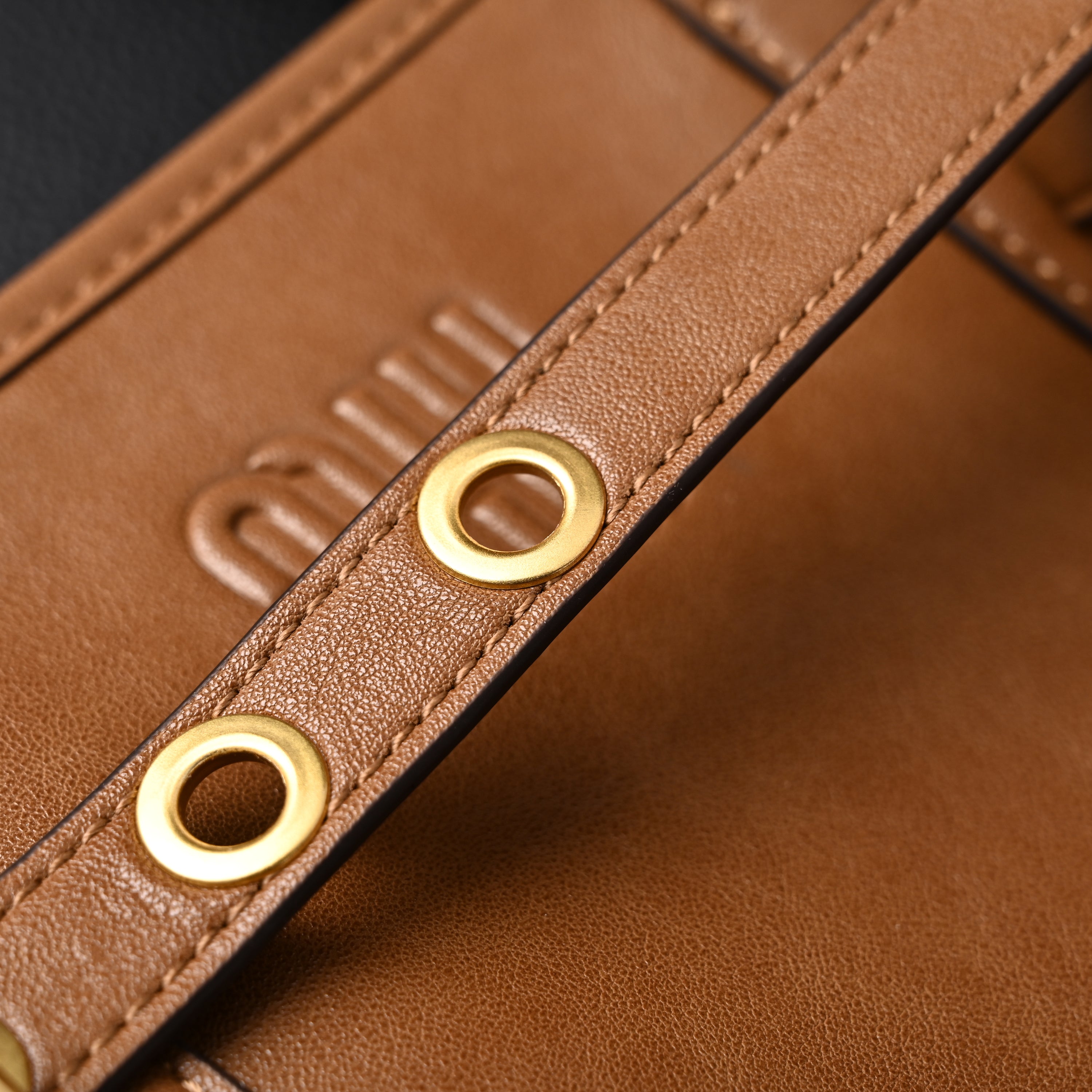 Miu Miu Leather Tote Bag  Elegant Caramel Brown