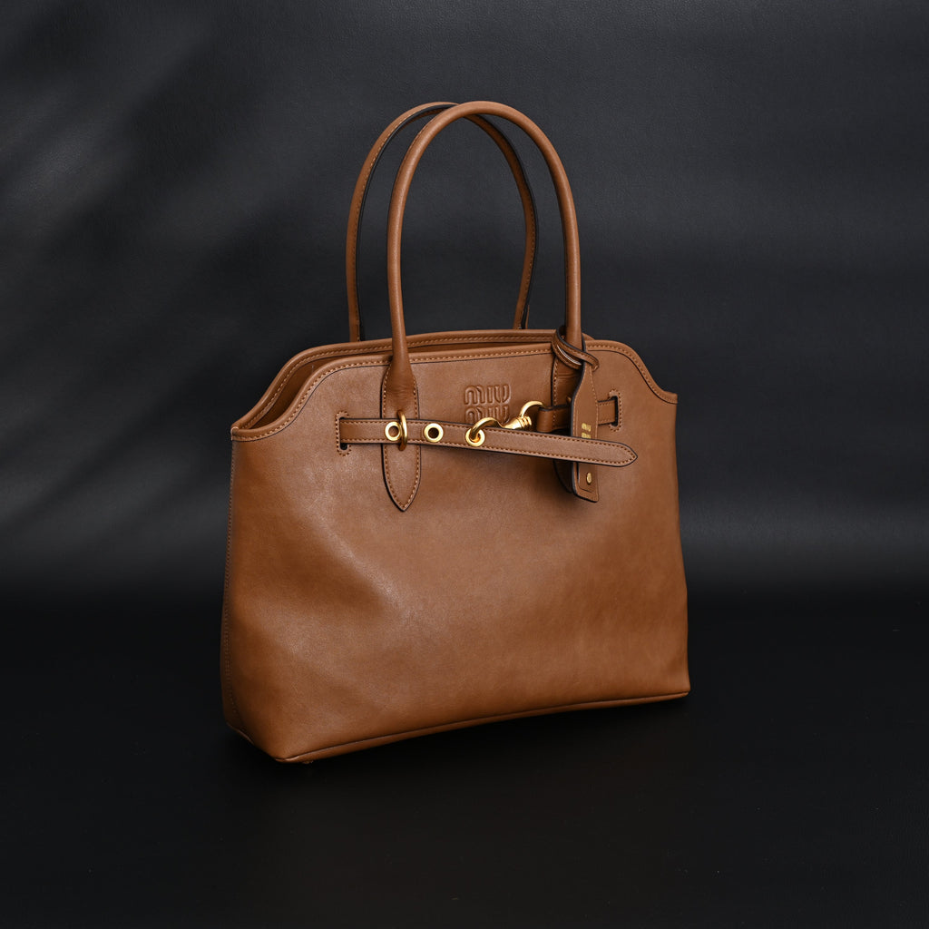 Miu Miu Leather Tote Bag  Elegant Caramel Brown
