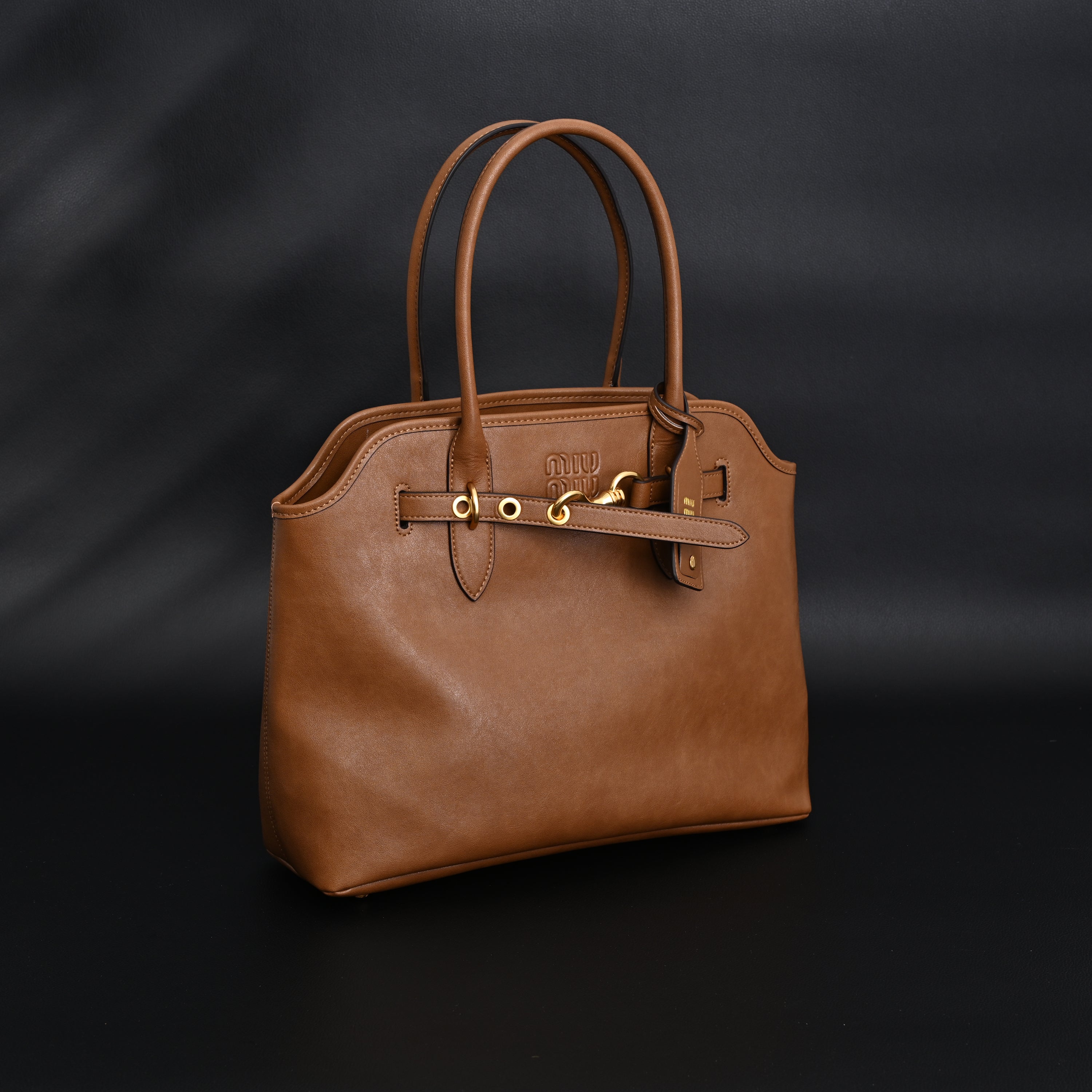Miu Miu Leather Tote Bag  Elegant Caramel Brown