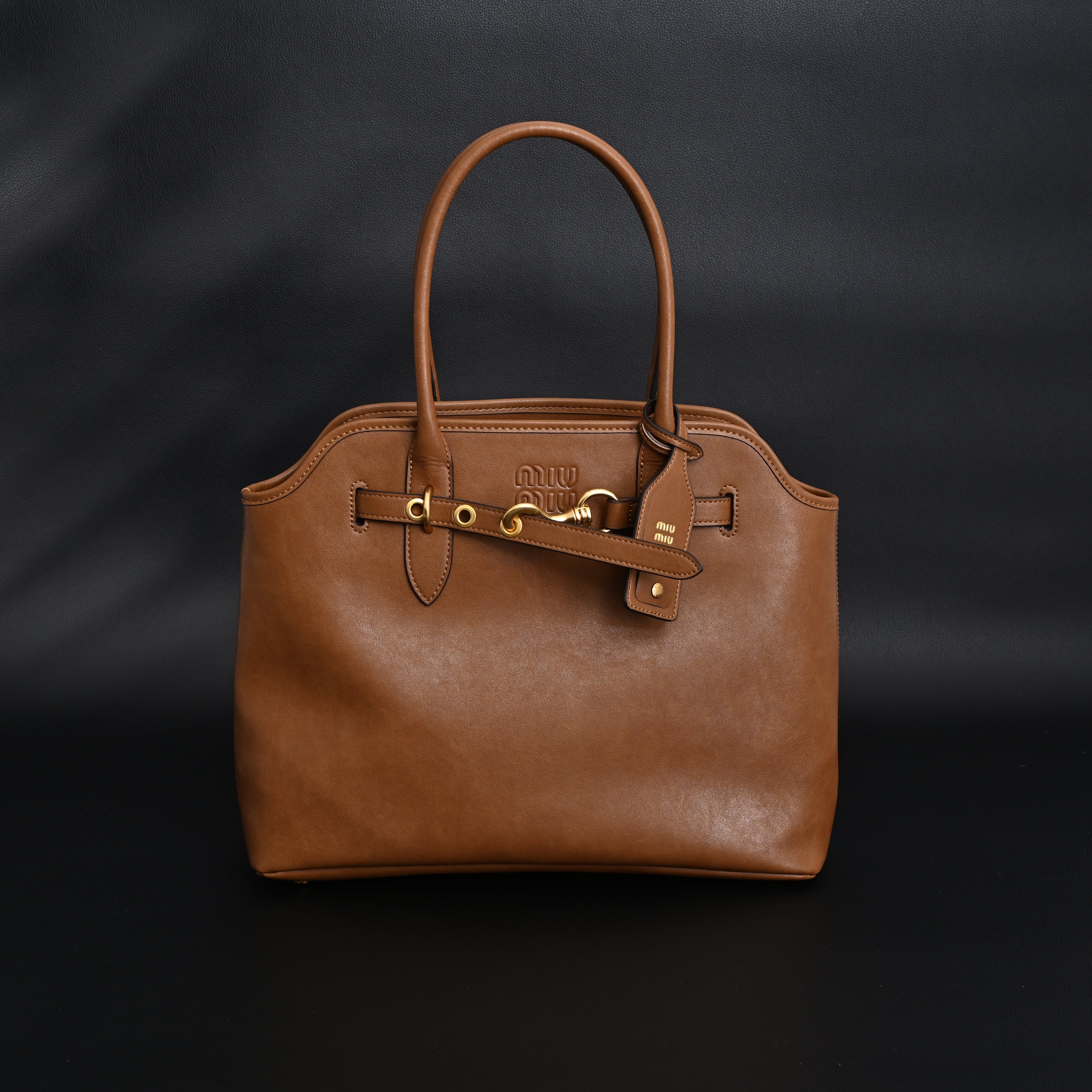 Miu Miu Leather Tote Bag  Elegant Caramel Brown