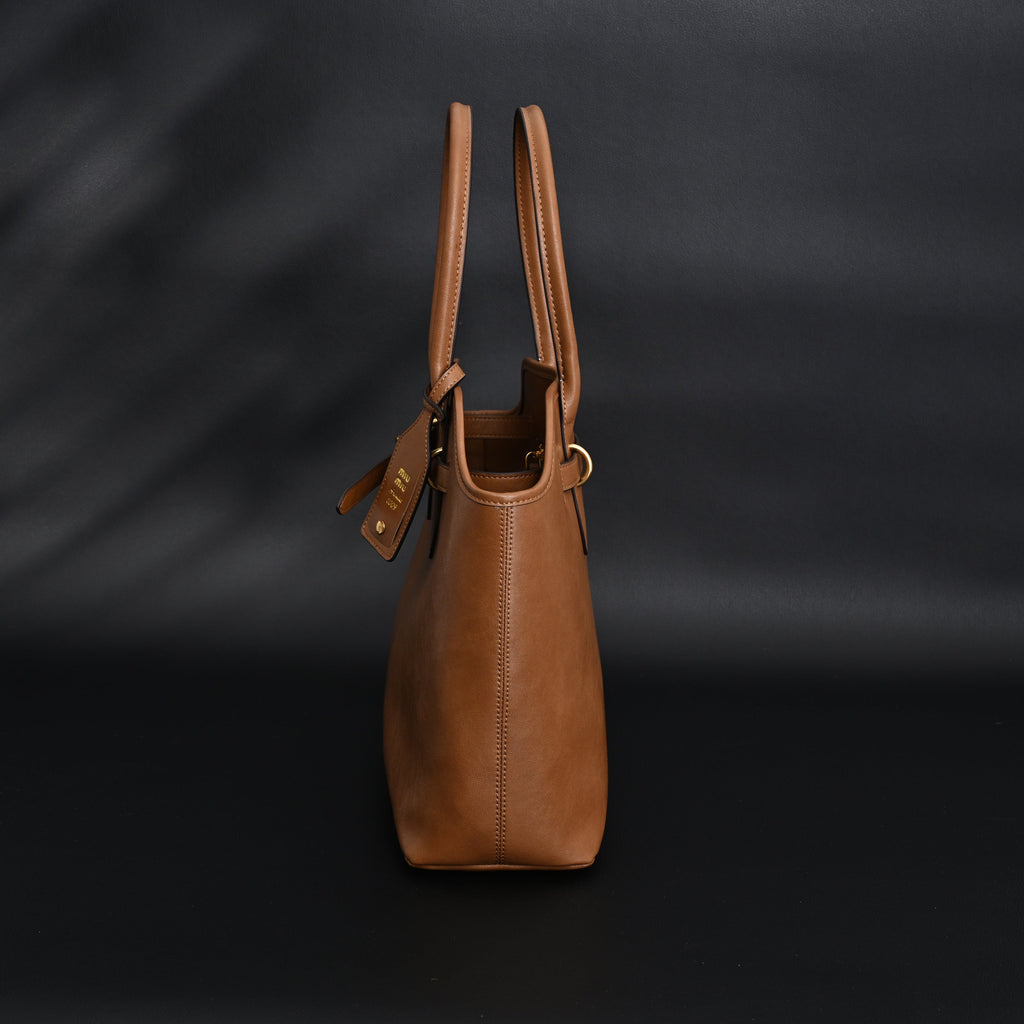Miu Miu Leather Tote Bag  Elegant Caramel Brown