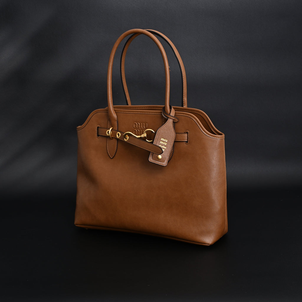 Miu Miu Leather Tote Bag  Elegant Caramel Brown