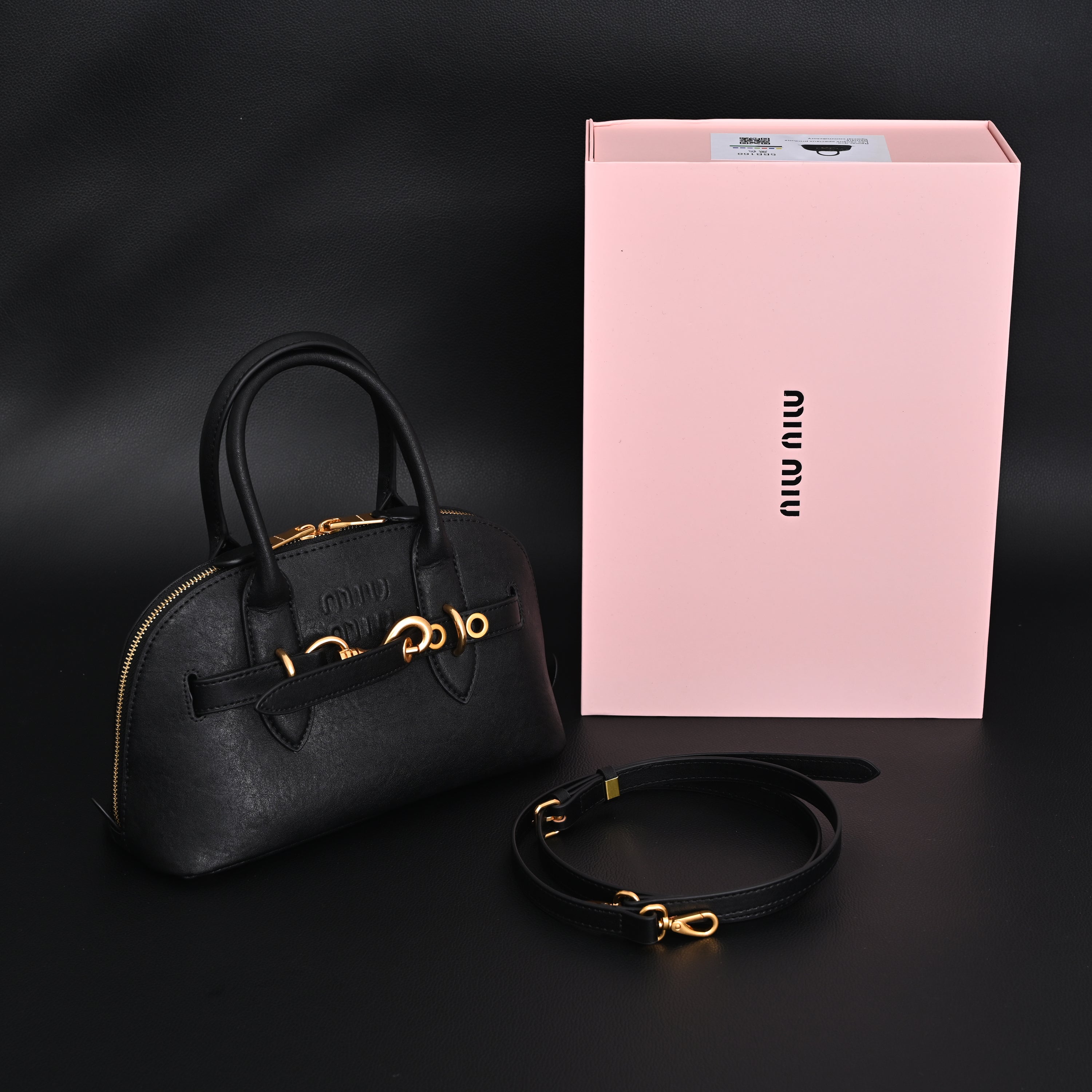 Miu Miu Black Leather Satchel Bag  Medium Structured Tote
