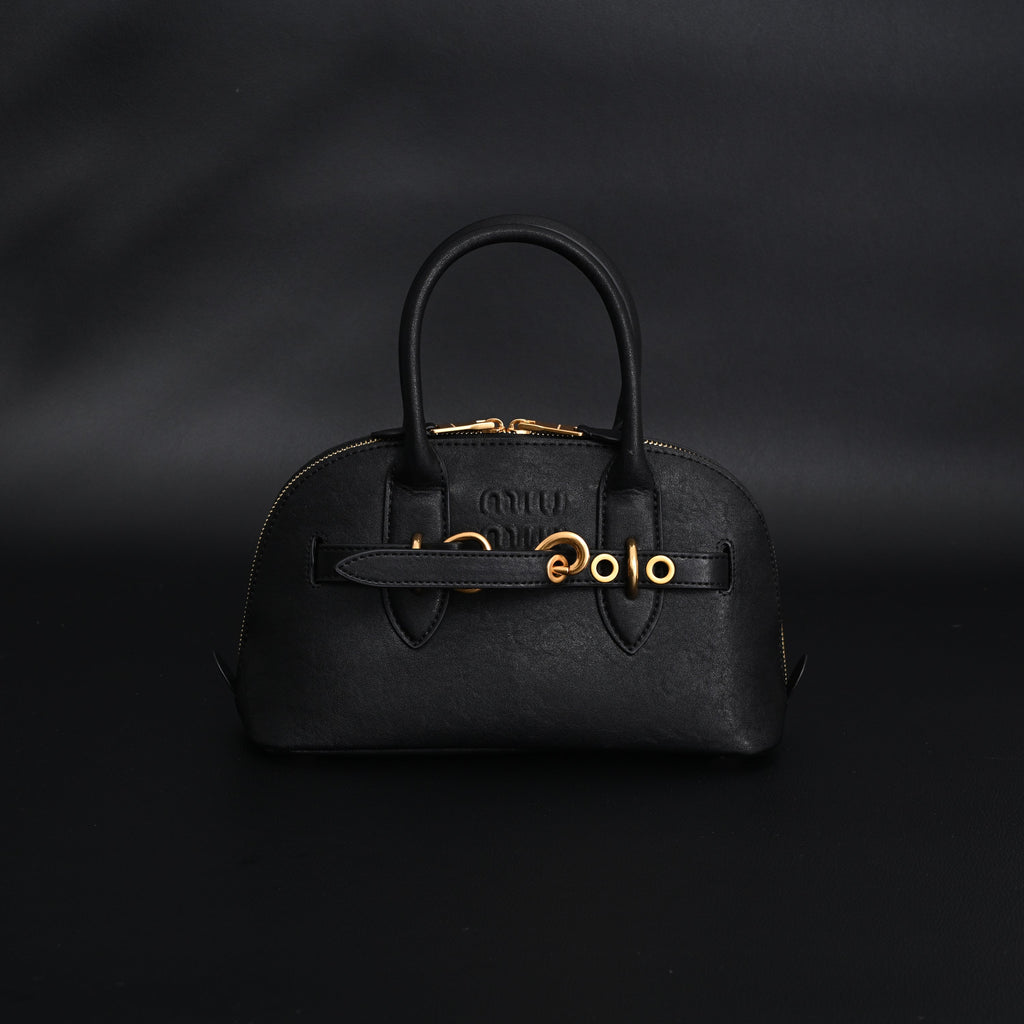 Miu Miu Black Leather Satchel Bag  Medium Structured Tote