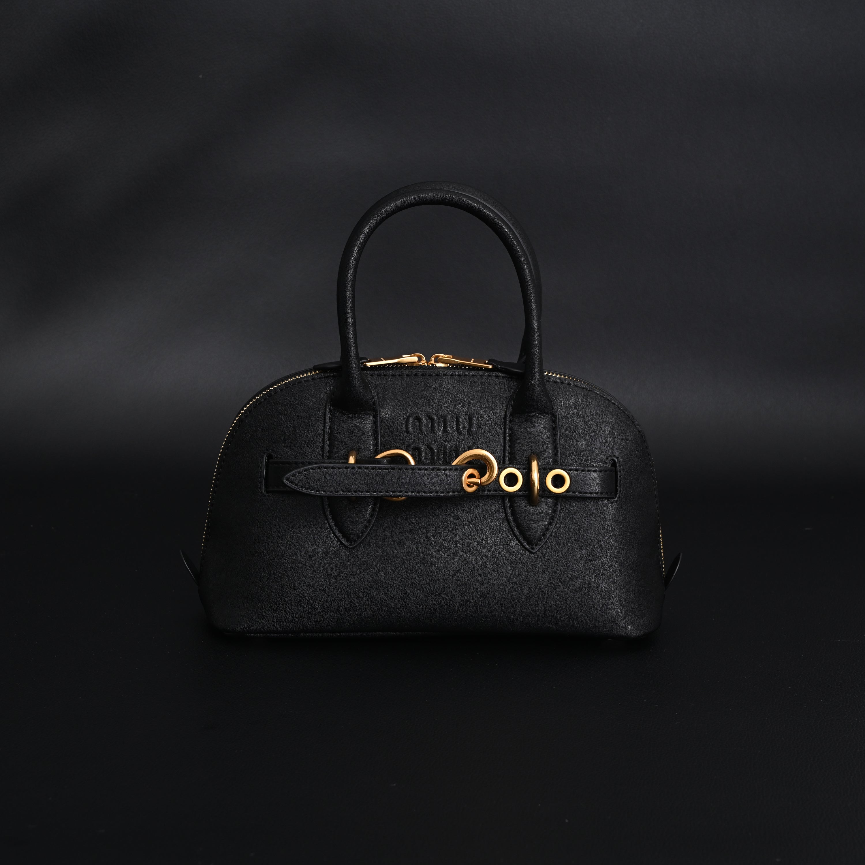 Miu Miu Black Leather Satchel Bag  Medium Structured Tote