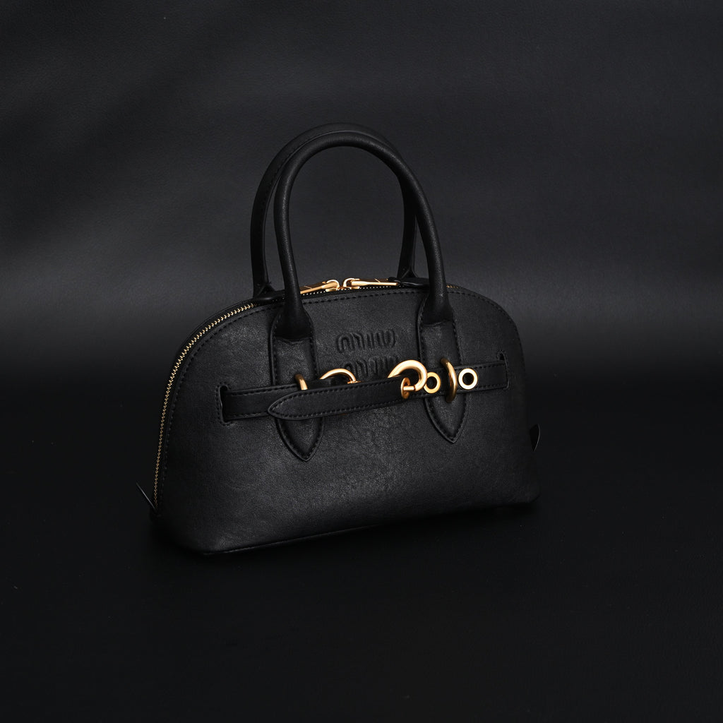 Miu Miu Black Leather Satchel Bag  Medium Structured Tote