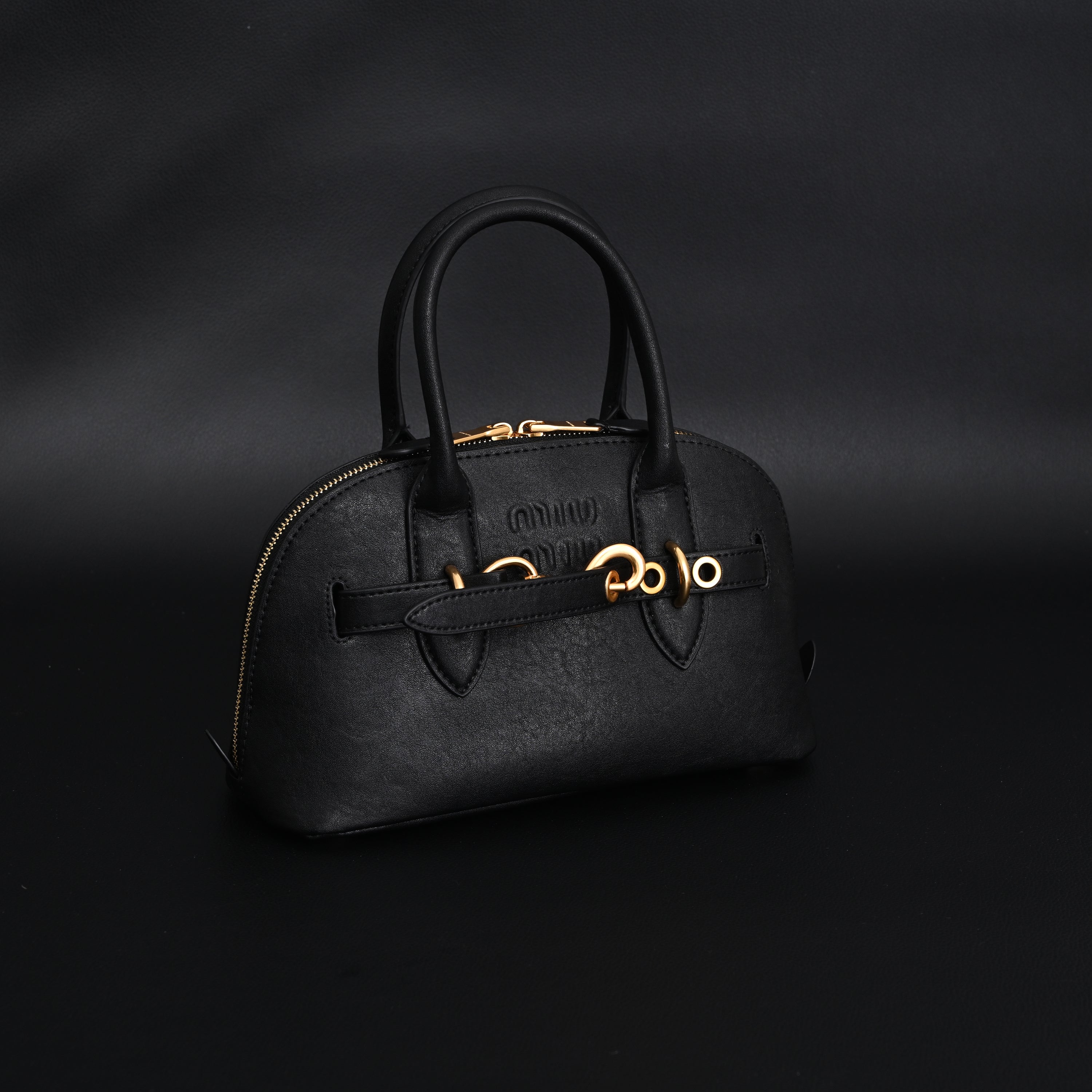 Miu Miu Black Leather Satchel Bag  Medium Structured Tote