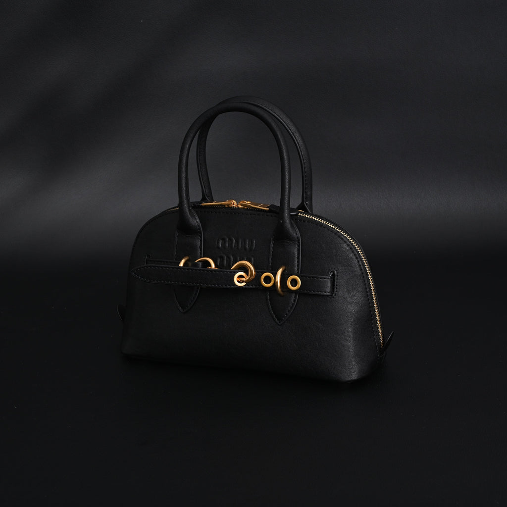 Miu Miu Black Leather Satchel Bag  Medium Structured Tote