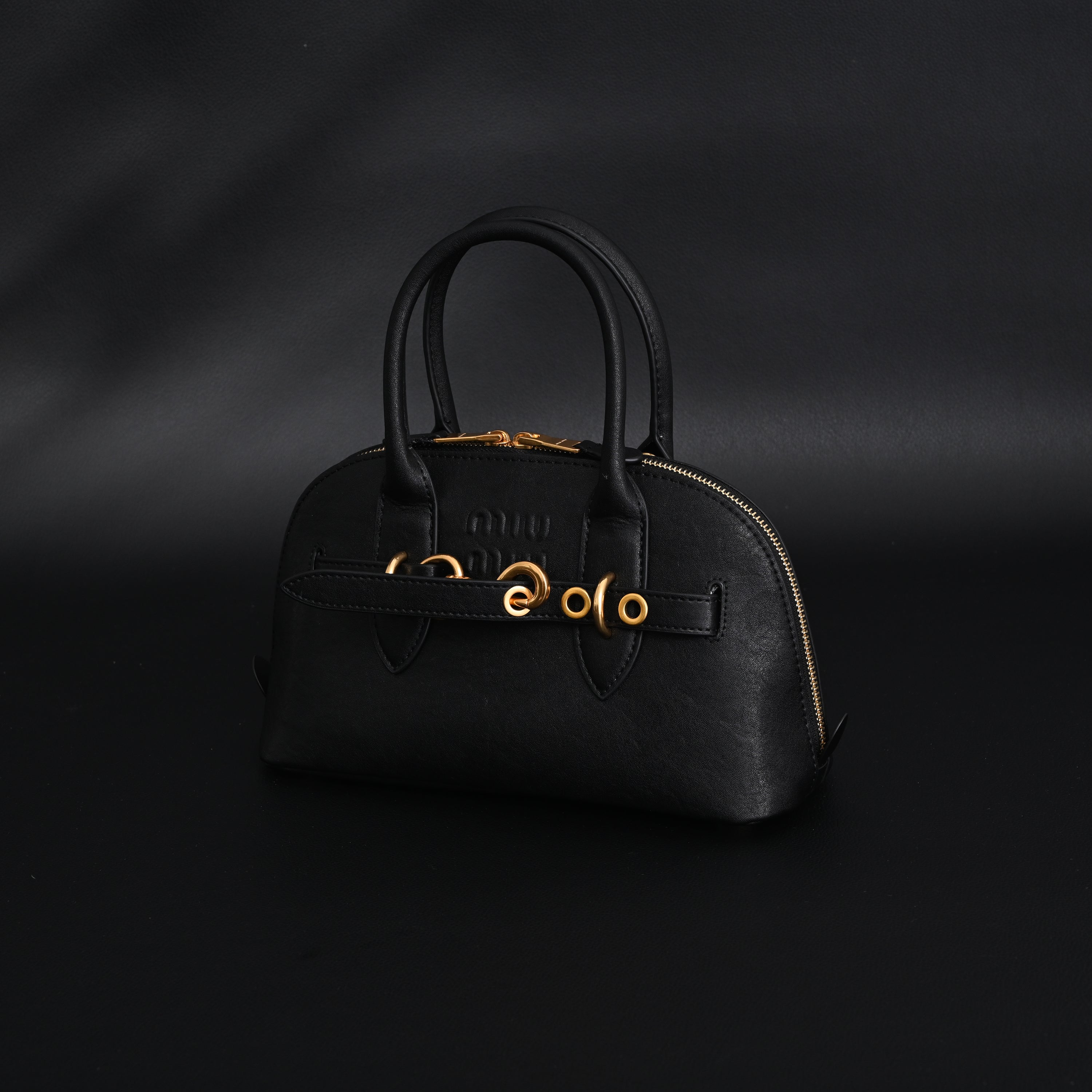 Miu Miu Black Leather Satchel Bag  Medium Structured Tote