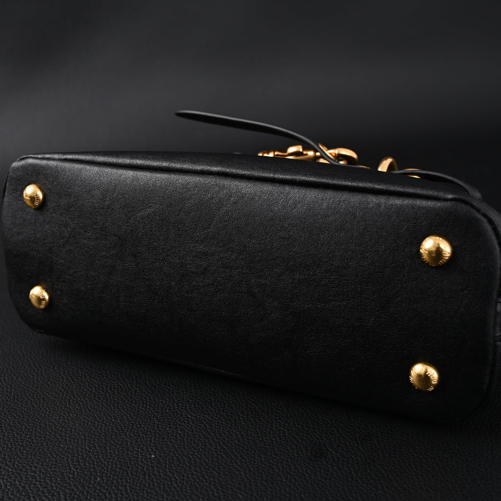 Miu Miu Black Leather Satchel Bag  Medium Structured Tote