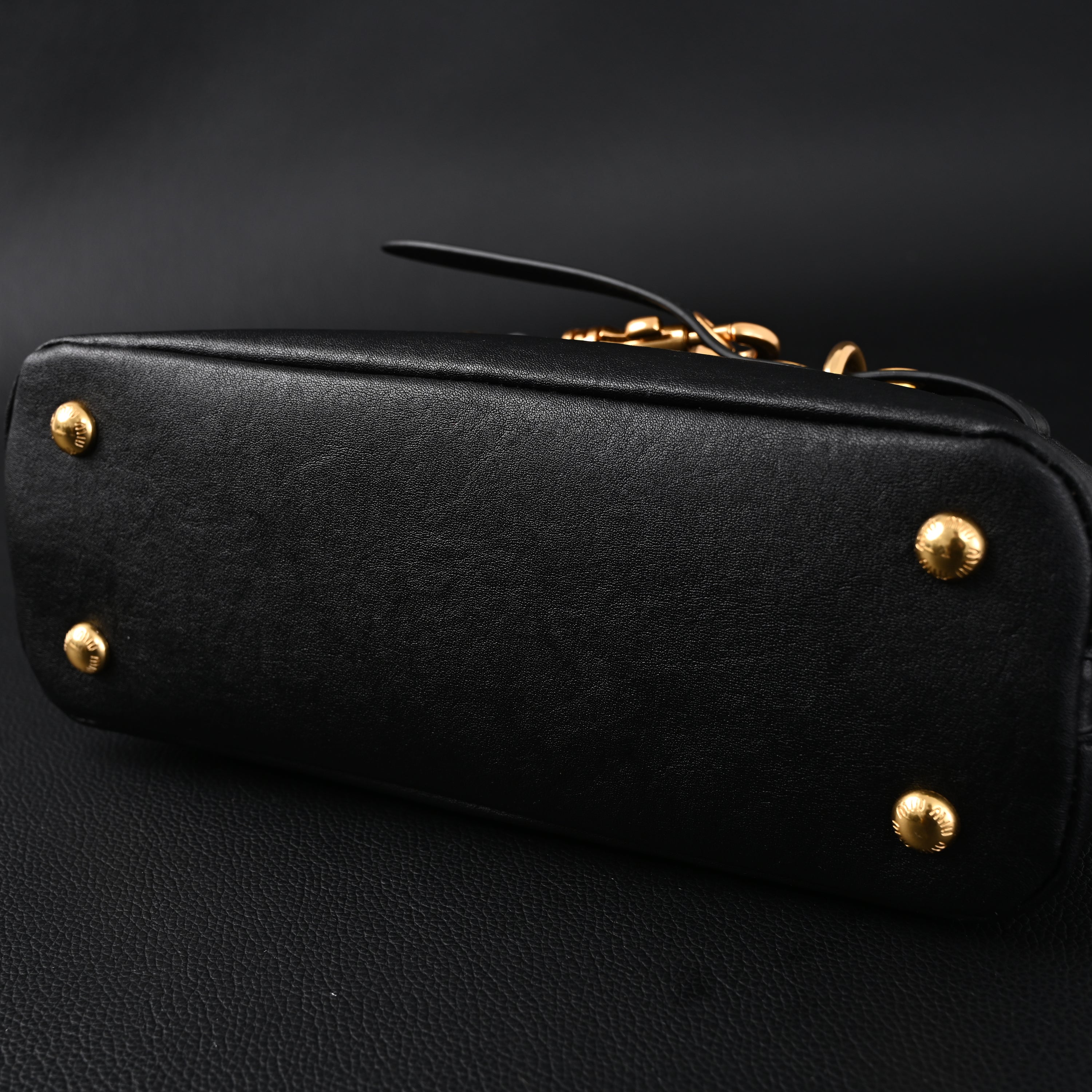 Miu Miu Black Leather Satchel Bag  Medium Structured Tote