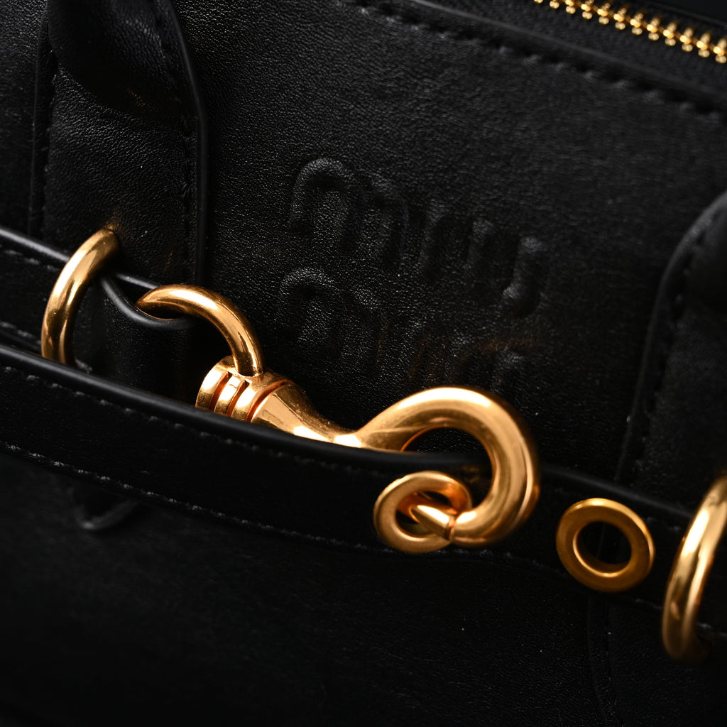 Miu Miu Black Leather Satchel Bag  Medium Structured Tote