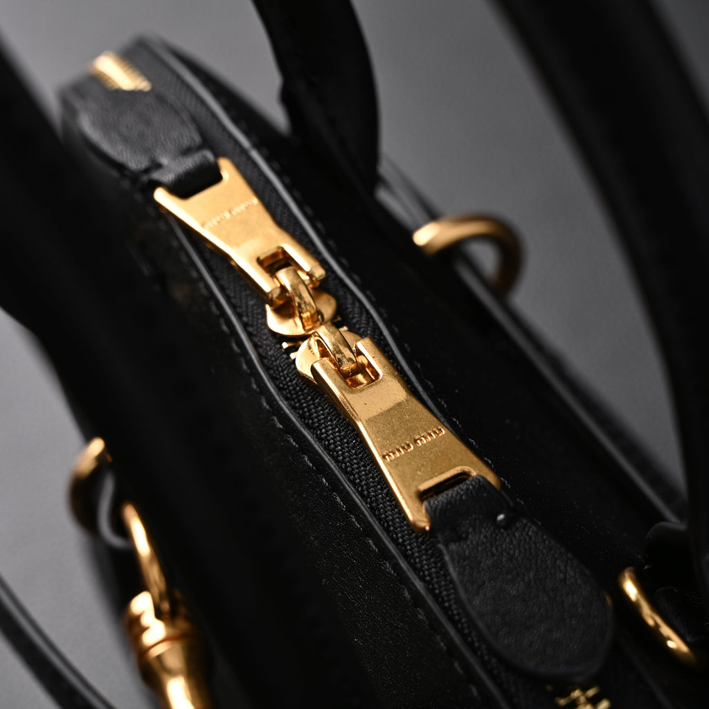 Miu Miu Black Leather Satchel Bag  Medium Structured Tote