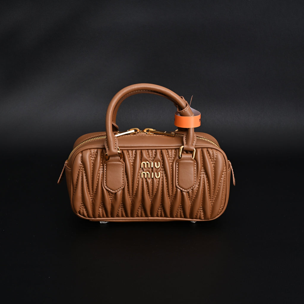 Miu Miu Matelass Leather Top Handle Bag  Caramel Brown