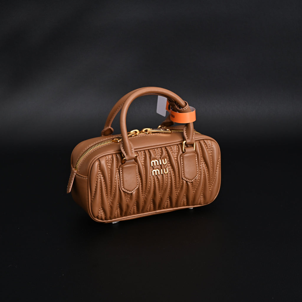 Miu Miu Matelass Leather Top Handle Bag  Caramel Brown
