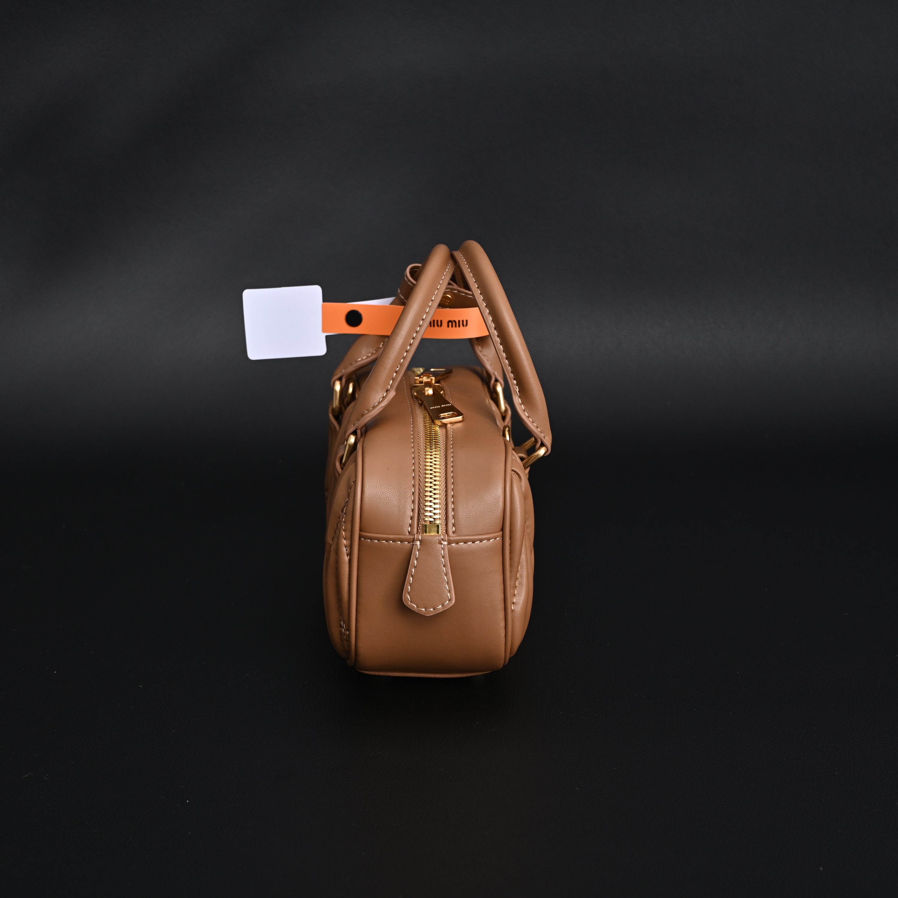 Miu Miu Matelass Leather Top Handle Bag  Caramel Brown