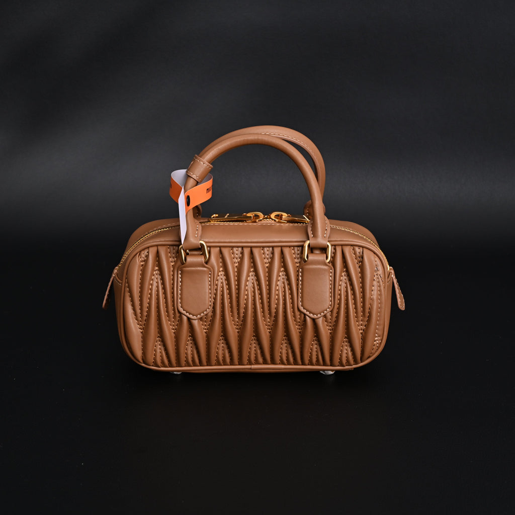 Miu Miu Matelass Leather Top Handle Bag  Caramel Brown