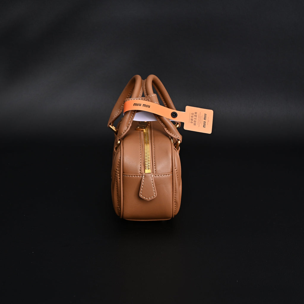 Miu Miu Matelass Leather Top Handle Bag  Caramel Brown