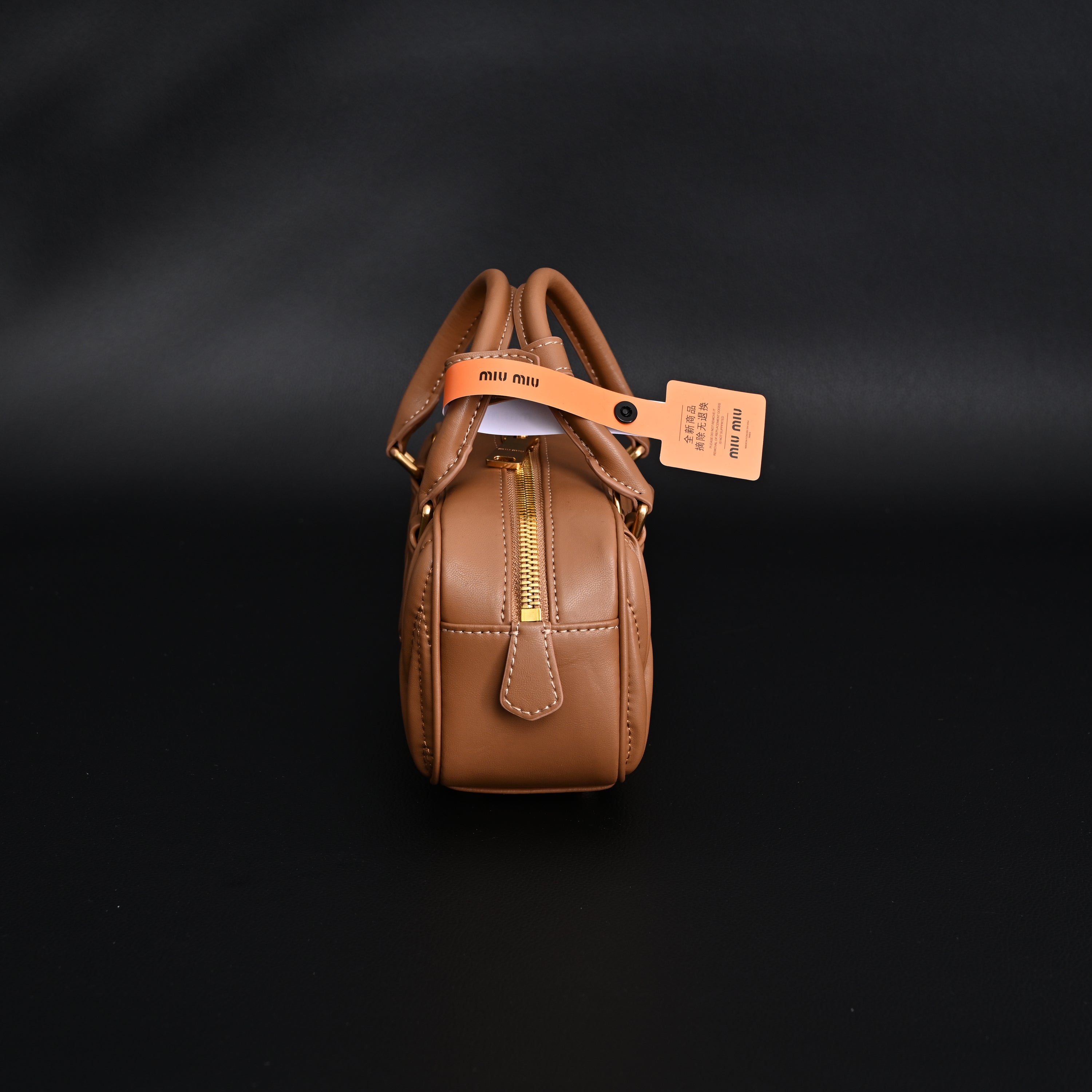 Miu Miu Matelass Leather Top Handle Bag  Caramel Brown