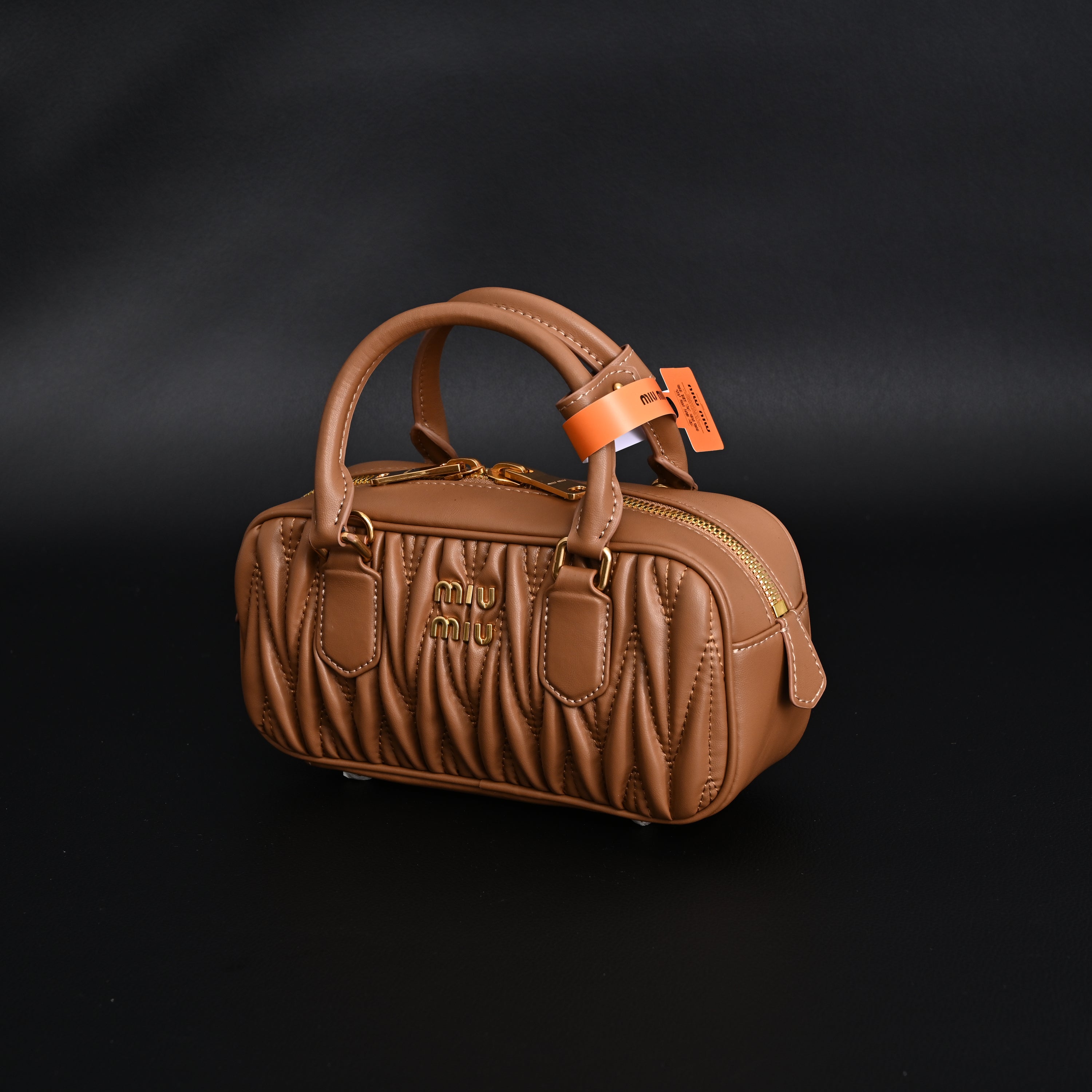 Miu Miu Matelass Leather Top Handle Bag  Caramel Brown
