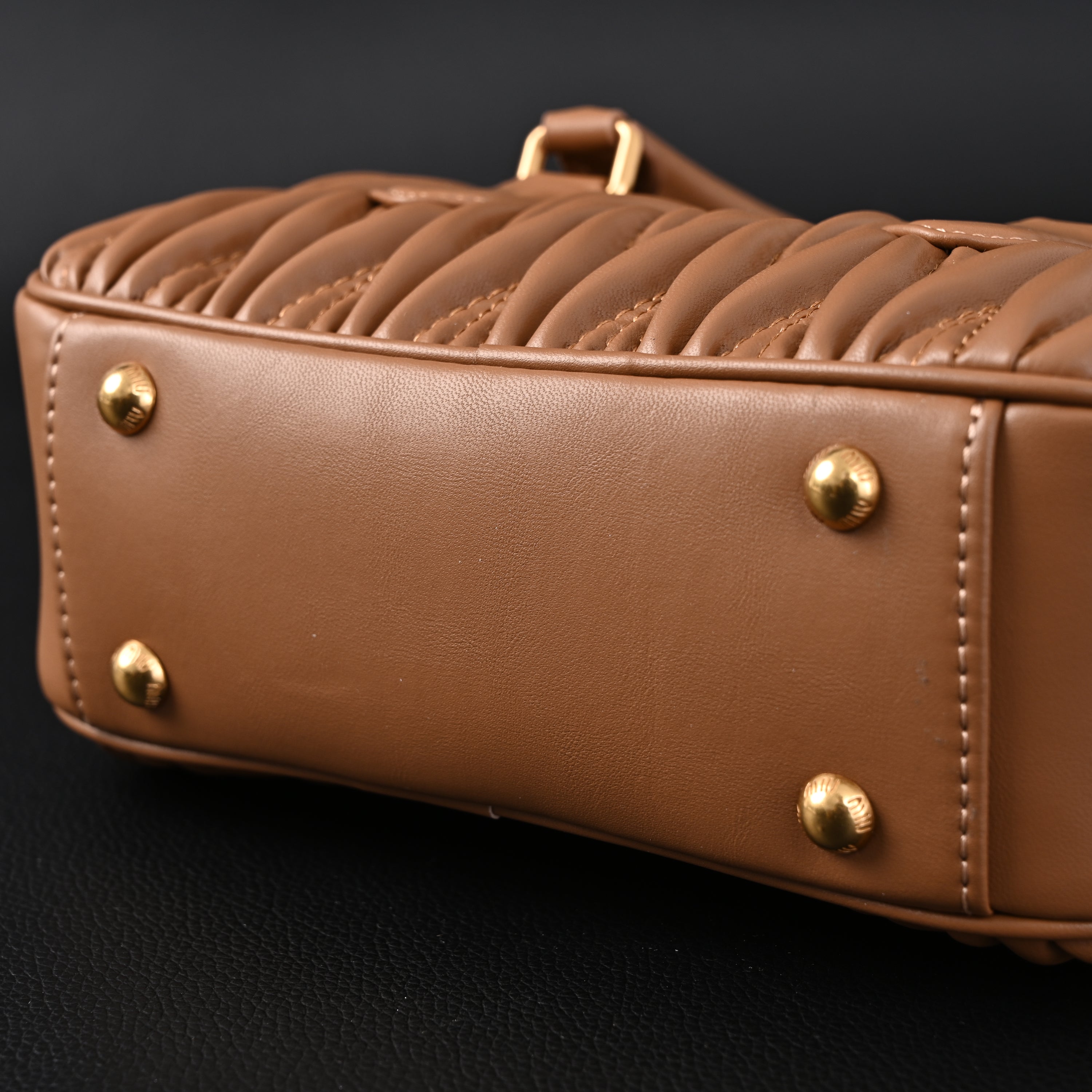 Miu Miu Matelass Leather Top Handle Bag  Caramel Brown