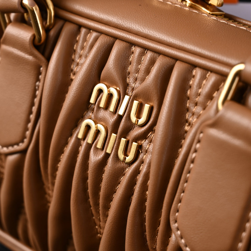 Miu Miu Matelass Leather Top Handle Bag  Caramel Brown
