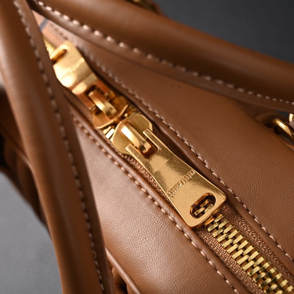 Miu Miu Matelass Leather Top Handle Bag  Caramel Brown