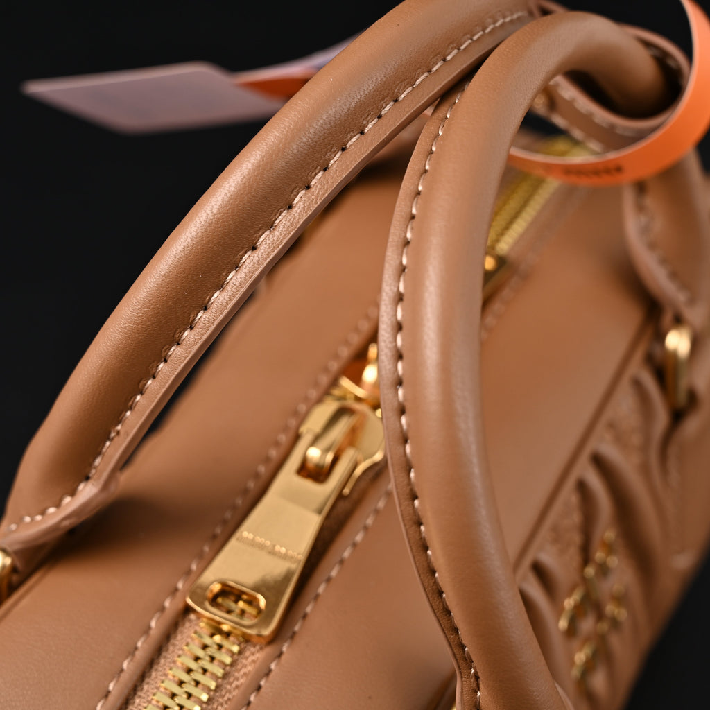 Miu Miu Matelass Leather Top Handle Bag  Caramel Brown