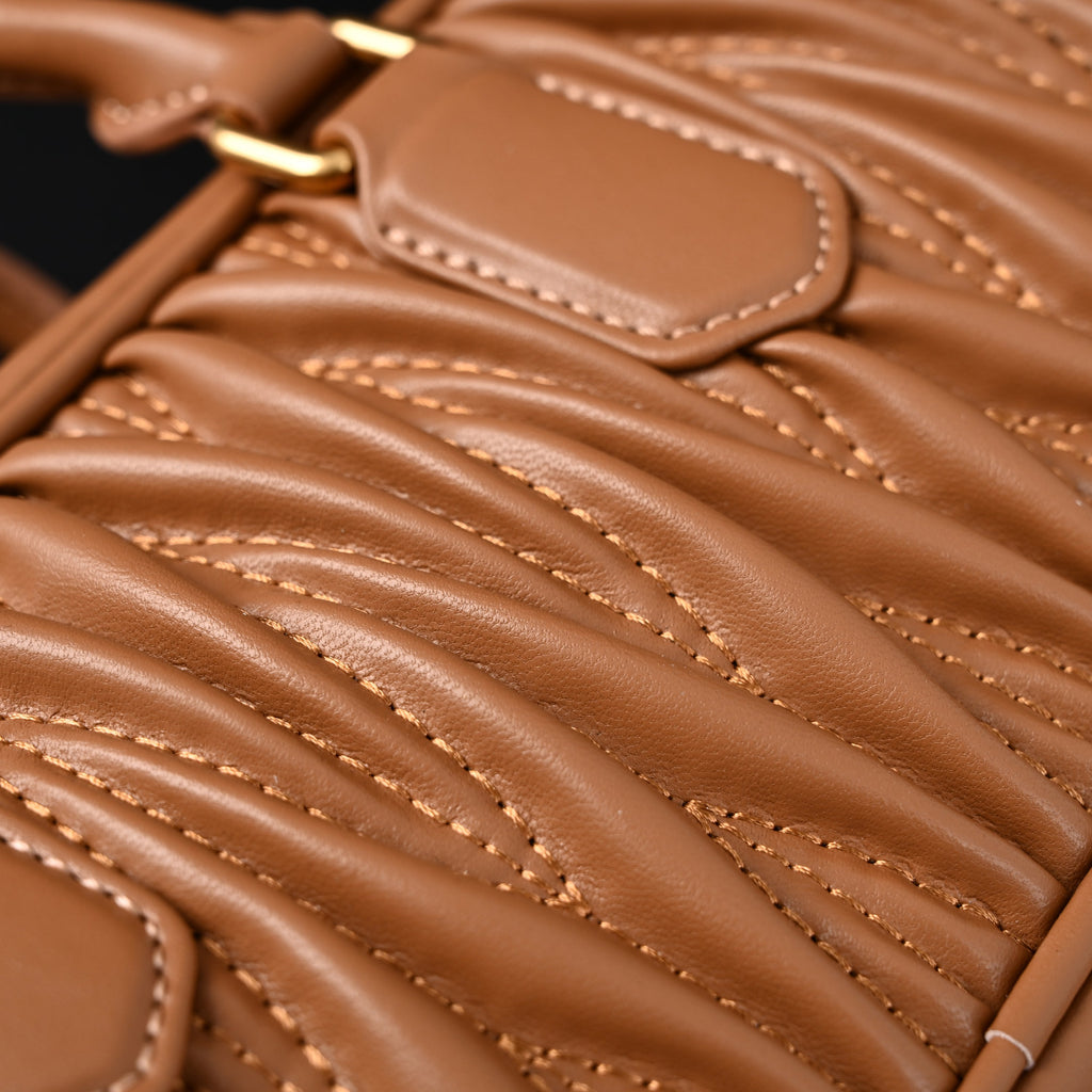 Miu Miu Matelass Leather Top Handle Bag  Caramel Brown