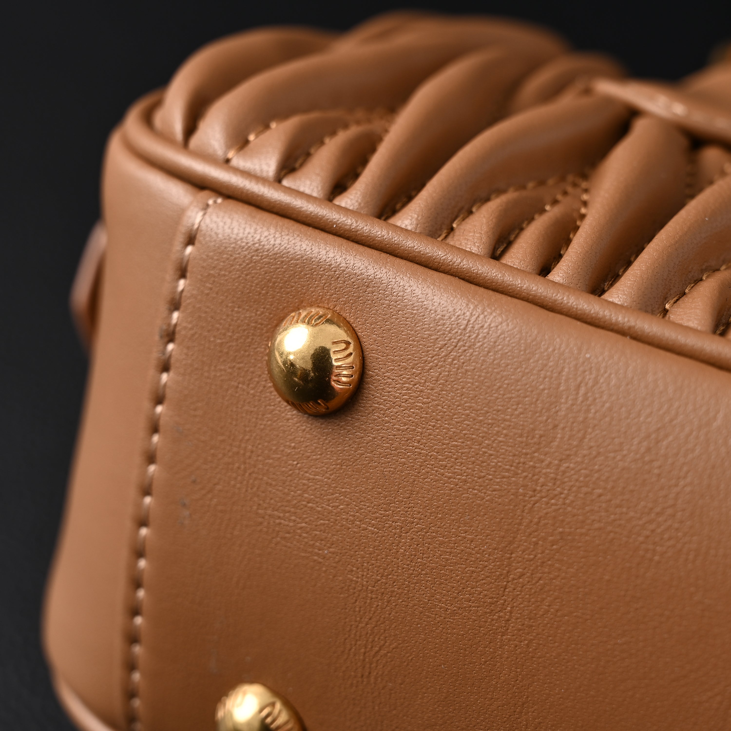 Miu Miu Matelass Leather Top Handle Bag  Caramel Brown