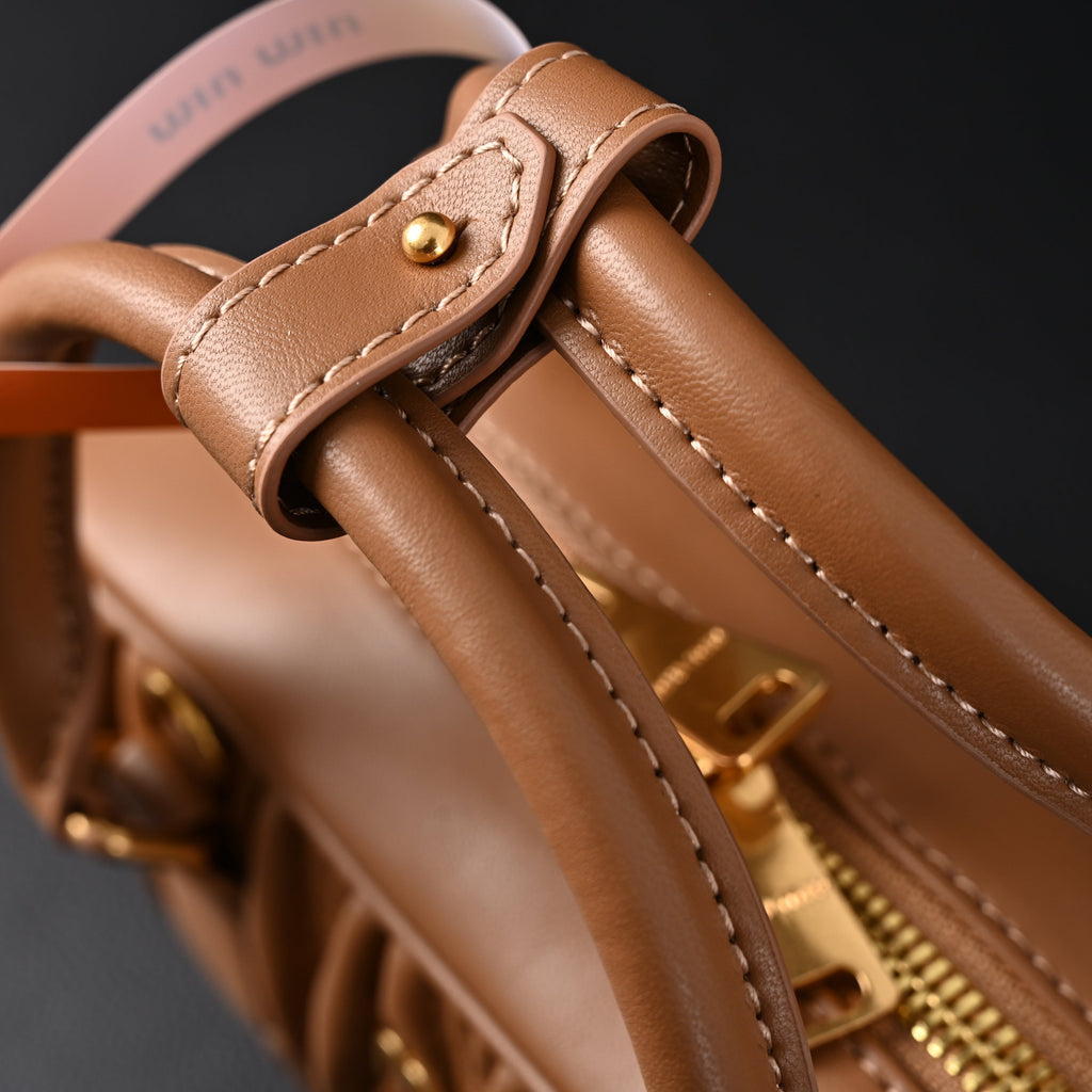 Miu Miu Matelass Leather Top Handle Bag  Caramel Brown