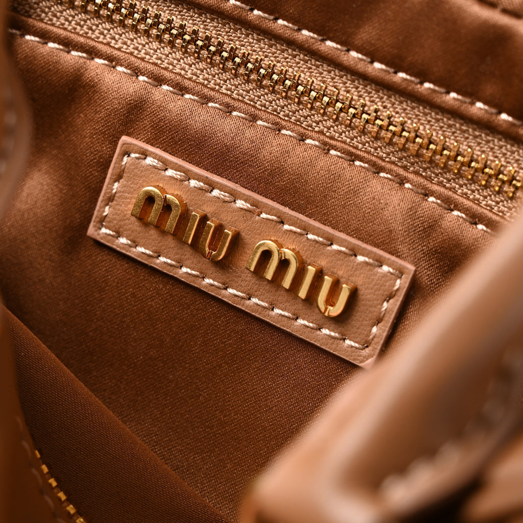Miu Miu Matelass Leather Top Handle Bag  Caramel Brown