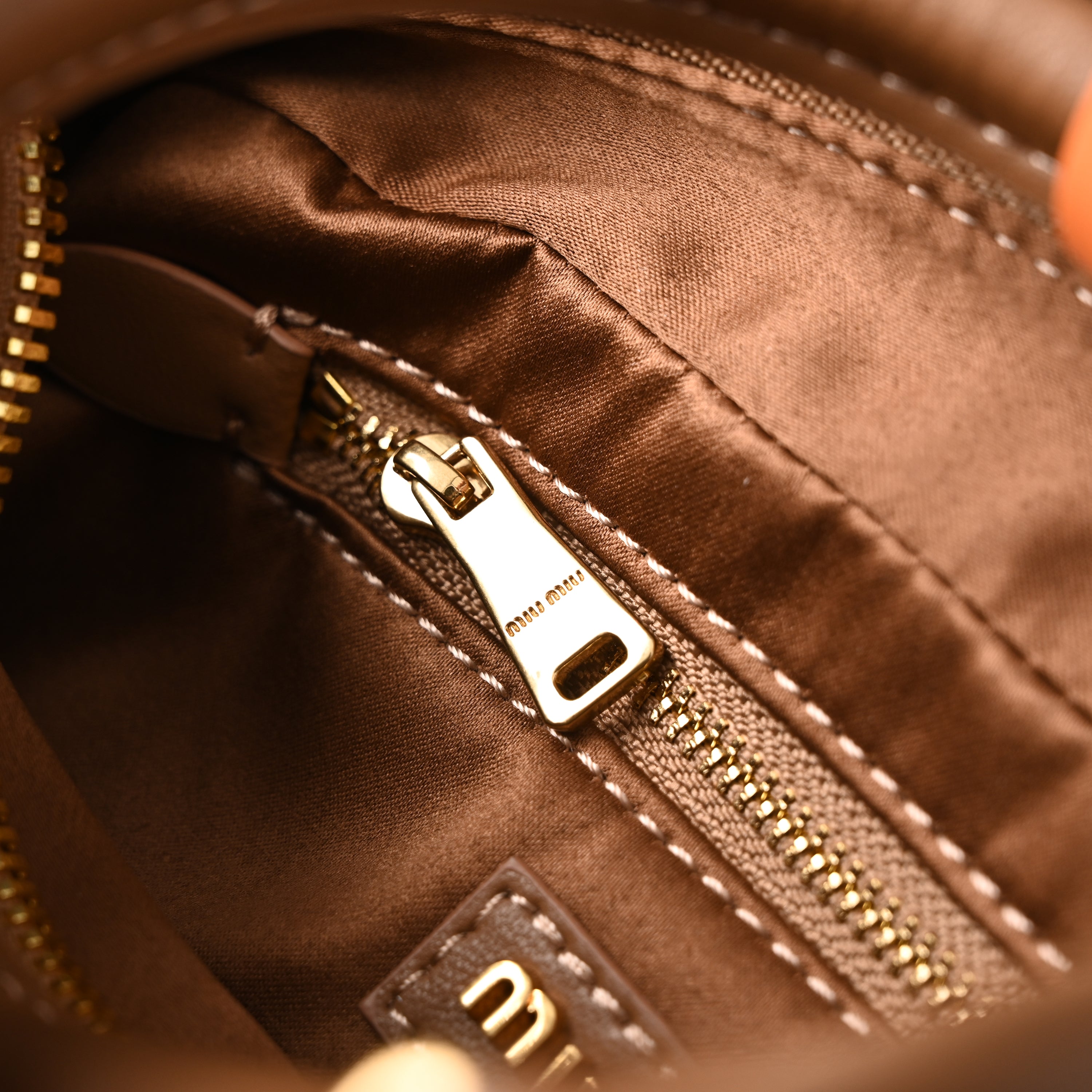 Miu Miu Matelass Leather Top Handle Bag  Caramel Brown