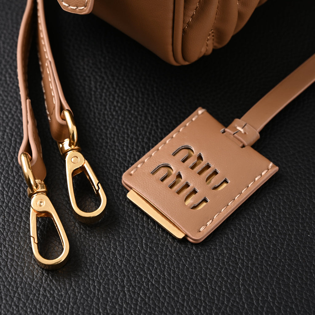 Miu Miu Matelass Leather Top Handle Bag  Caramel Brown