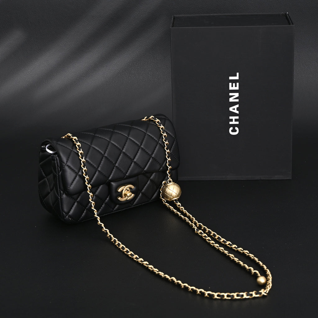 Classic Flap Mini Bag  Black Quilted Lambskin with Gold-Tone Hardware