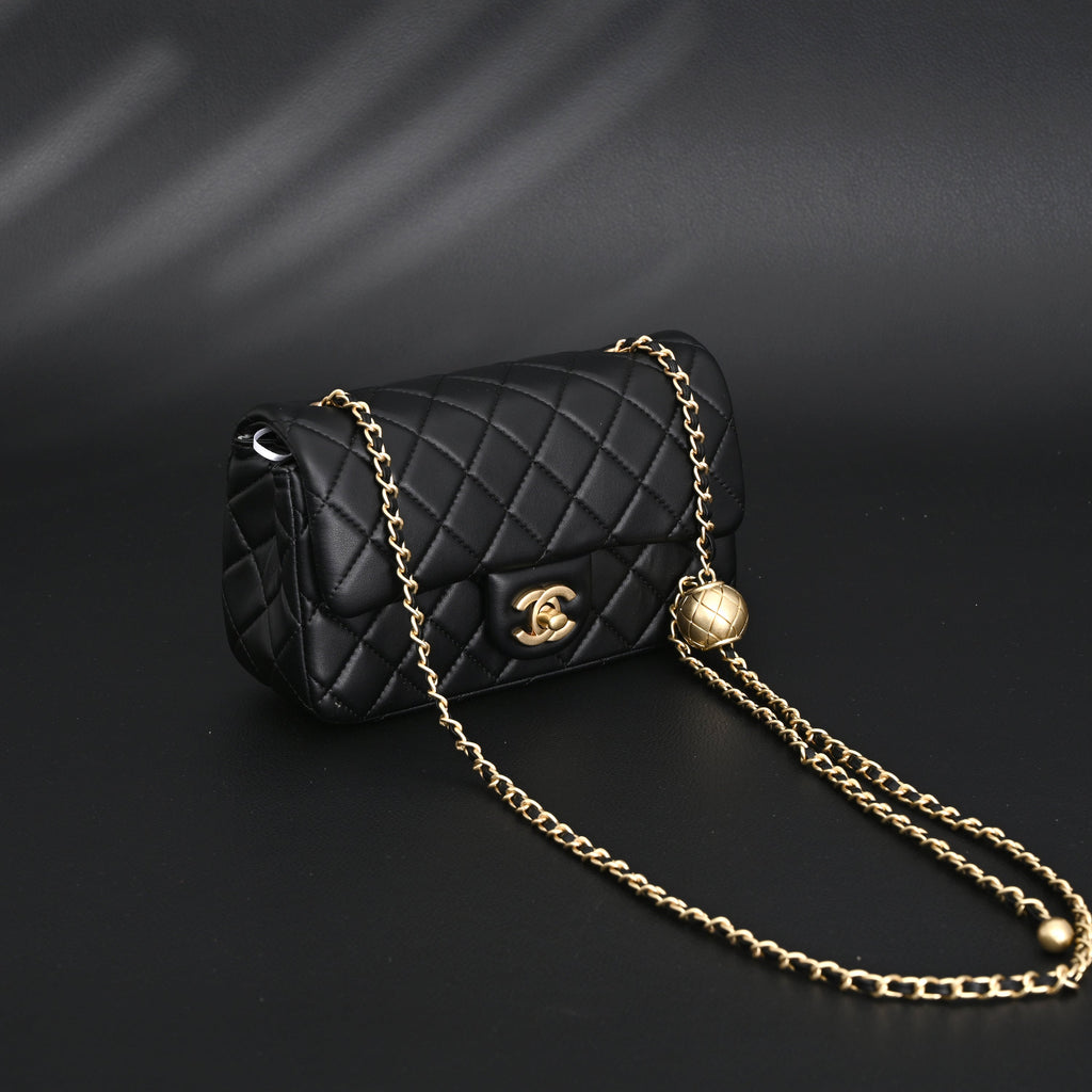 Classic Flap Mini Bag  Black Quilted Lambskin with Gold-Tone Hardware