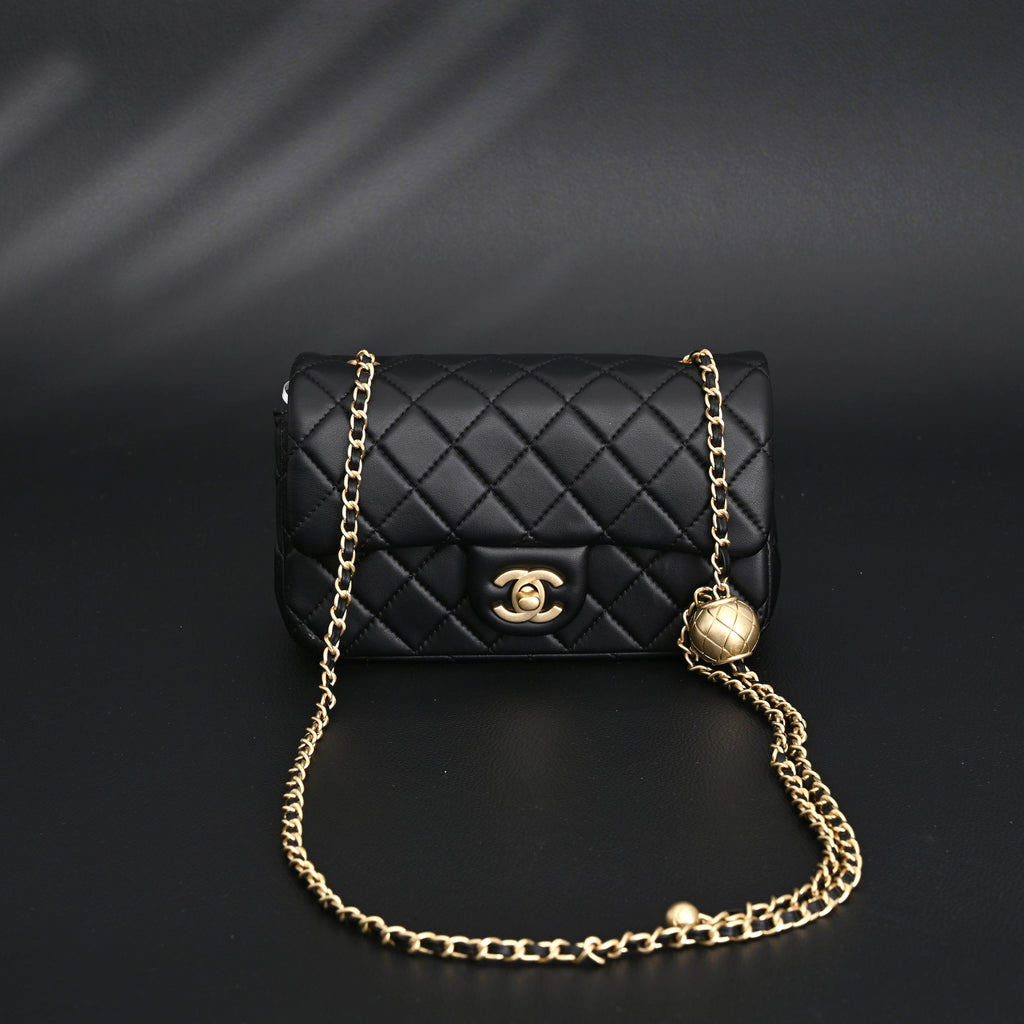 Classic Flap Mini Bag  Black Quilted Lambskin with Gold-Tone Hardware
